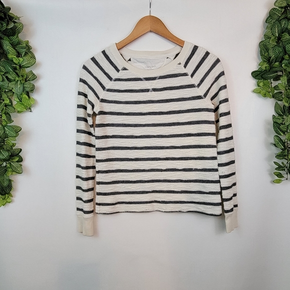 Merona Pulled Knit Striped Crewneck Pullover Cotton Blend Sweater Black & white - Picture 1 of 11